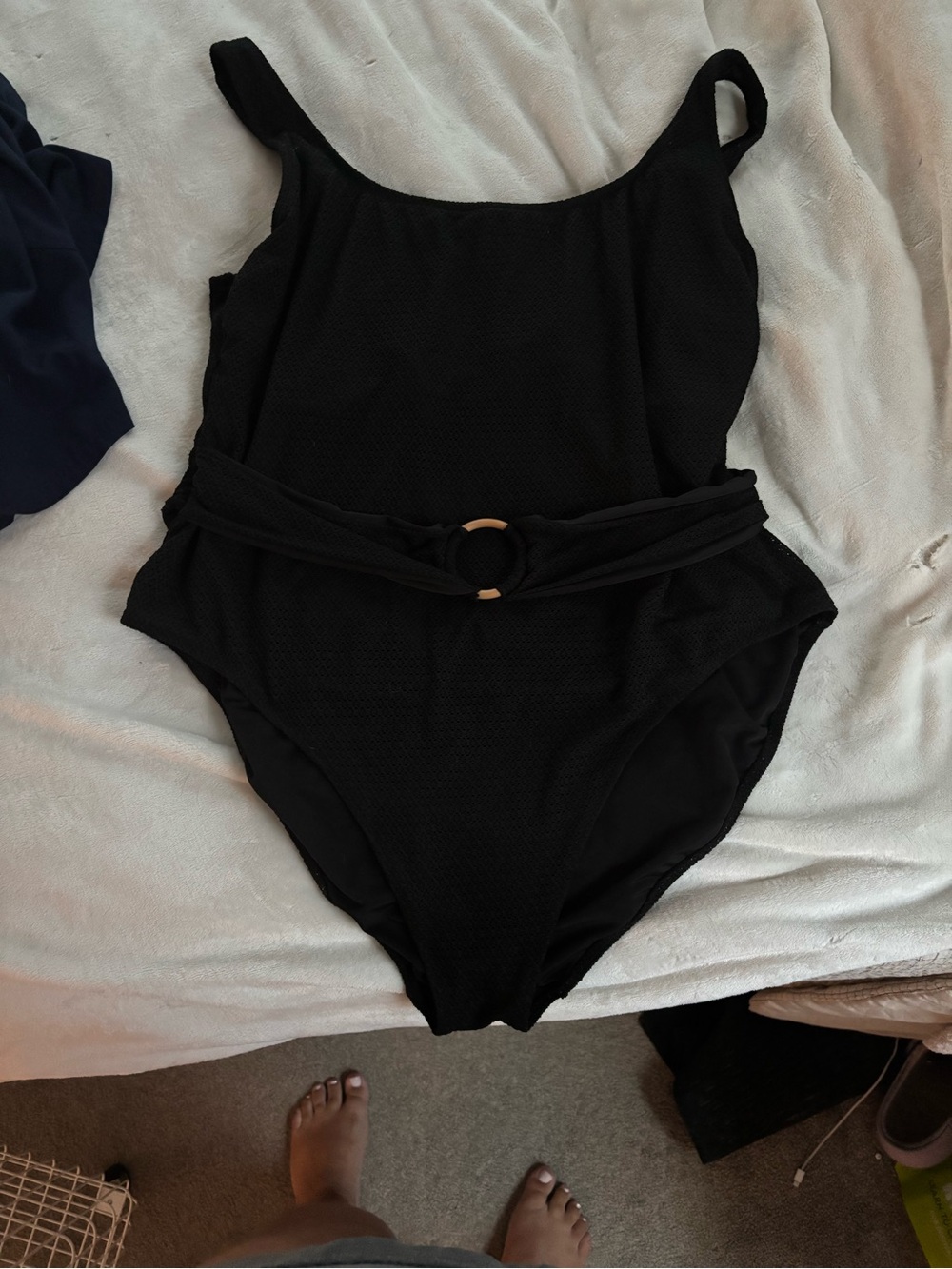 Classic Black One-Piece Swimsuit with Belt Detail